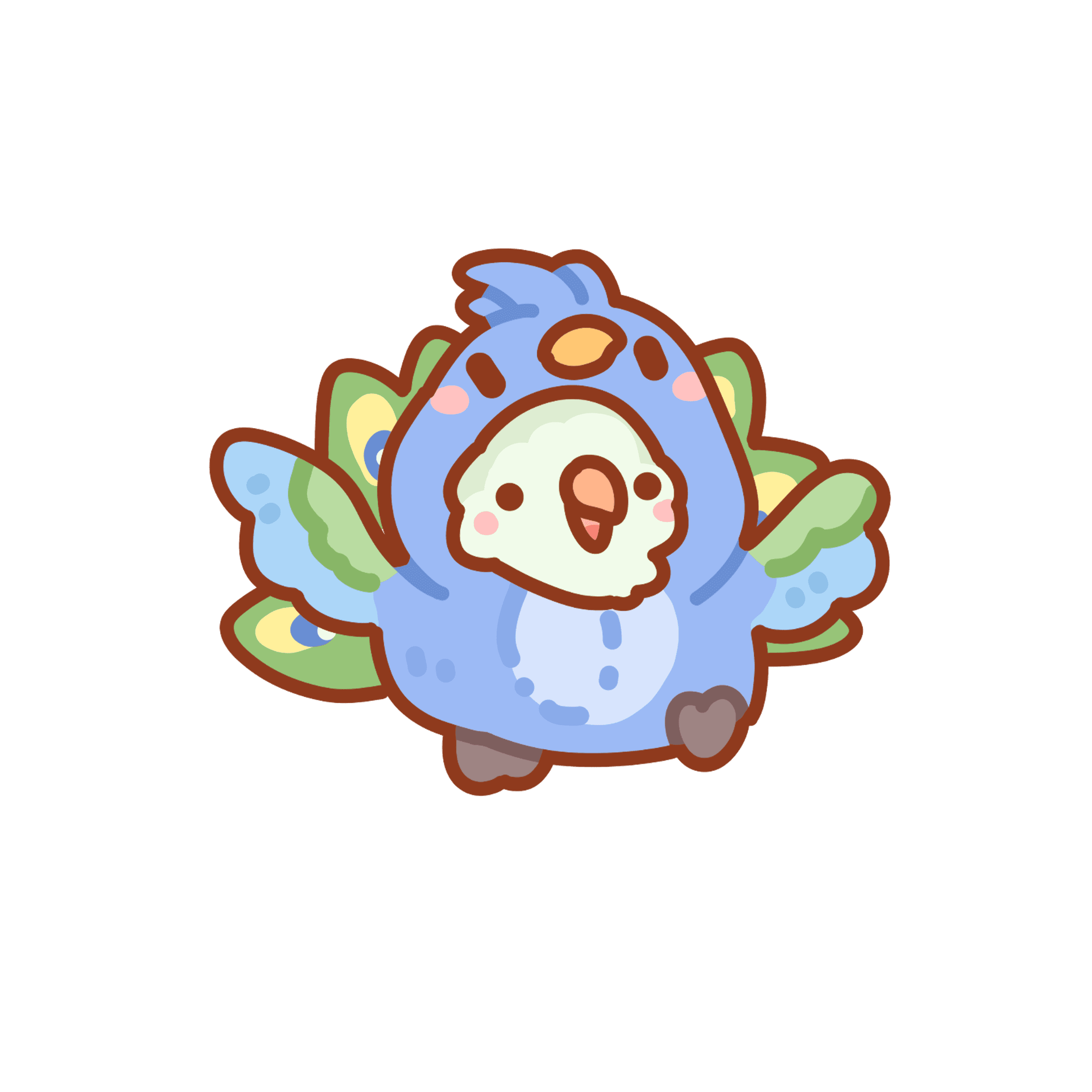 Cute blue peacock mascot on a transparent background.